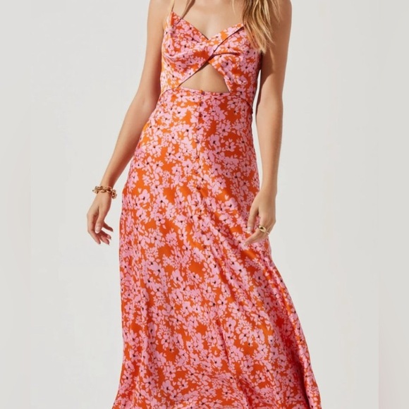 Floral Cut-Out Maxi Dress - Orange and Pink - Picture 1 of 10